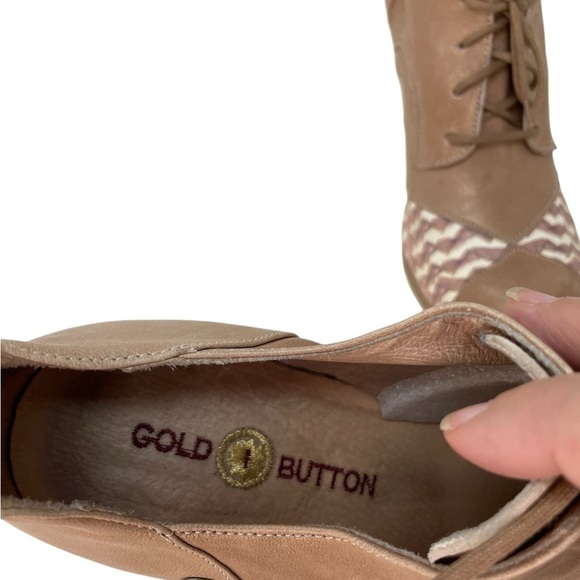 Gold Button Shoes Heels Mod Oxford Retro Taupe Brown Mauve Size 42 - Picture 7 of 10